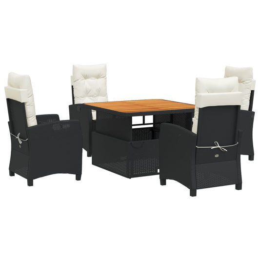 vidaXL Σετ Τραπεζαρίας Κήπου 5 Τεμαχίων Μαύρο Συνθ. Ρατάν με Μαξιλάρια