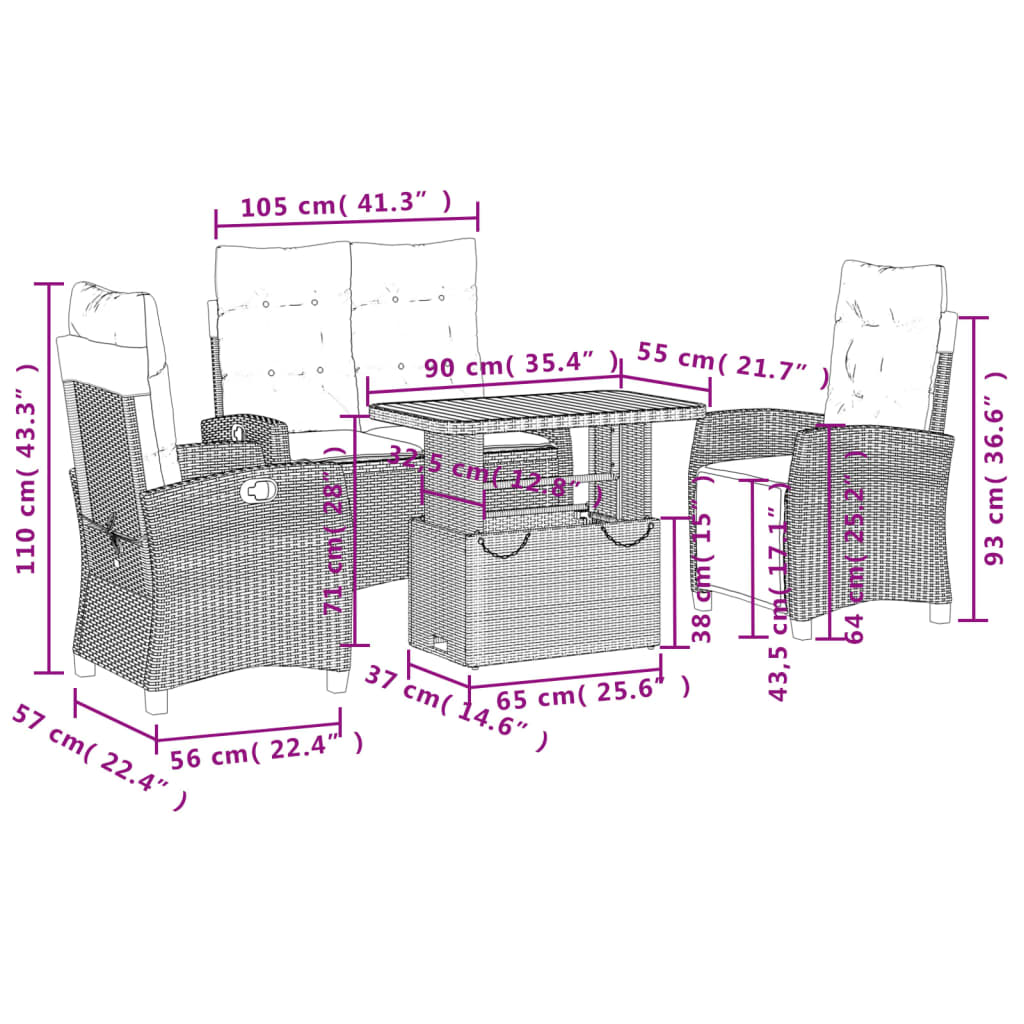 vidaXL Σετ Τραπεζαρίας Κήπου 4 τεμ. Μπεζ Συνθετικό Ρατάν με Μαξιλάρια