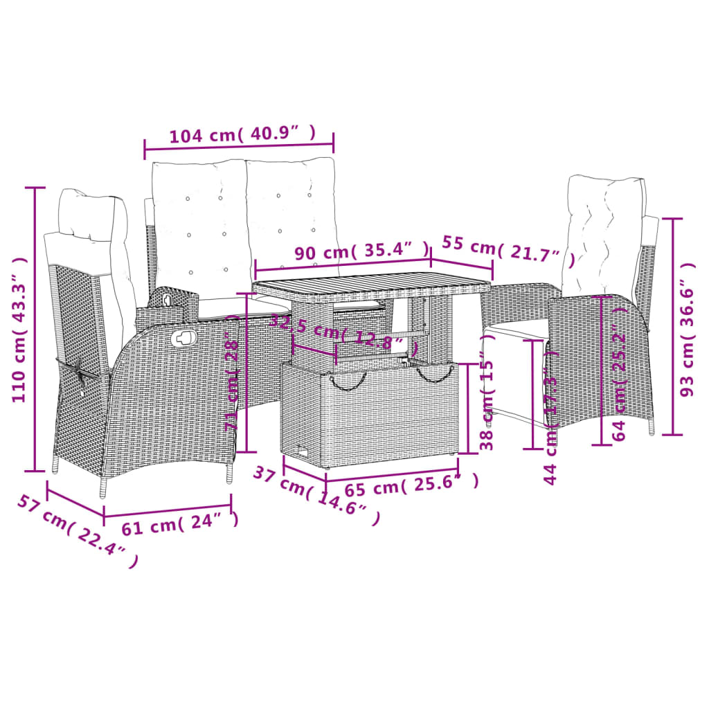 vidaXL Σετ Τραπεζαρίας Κήπου 4 τεμ. Γκρι Συνθετικό Ρατάν με Μαξιλάρια