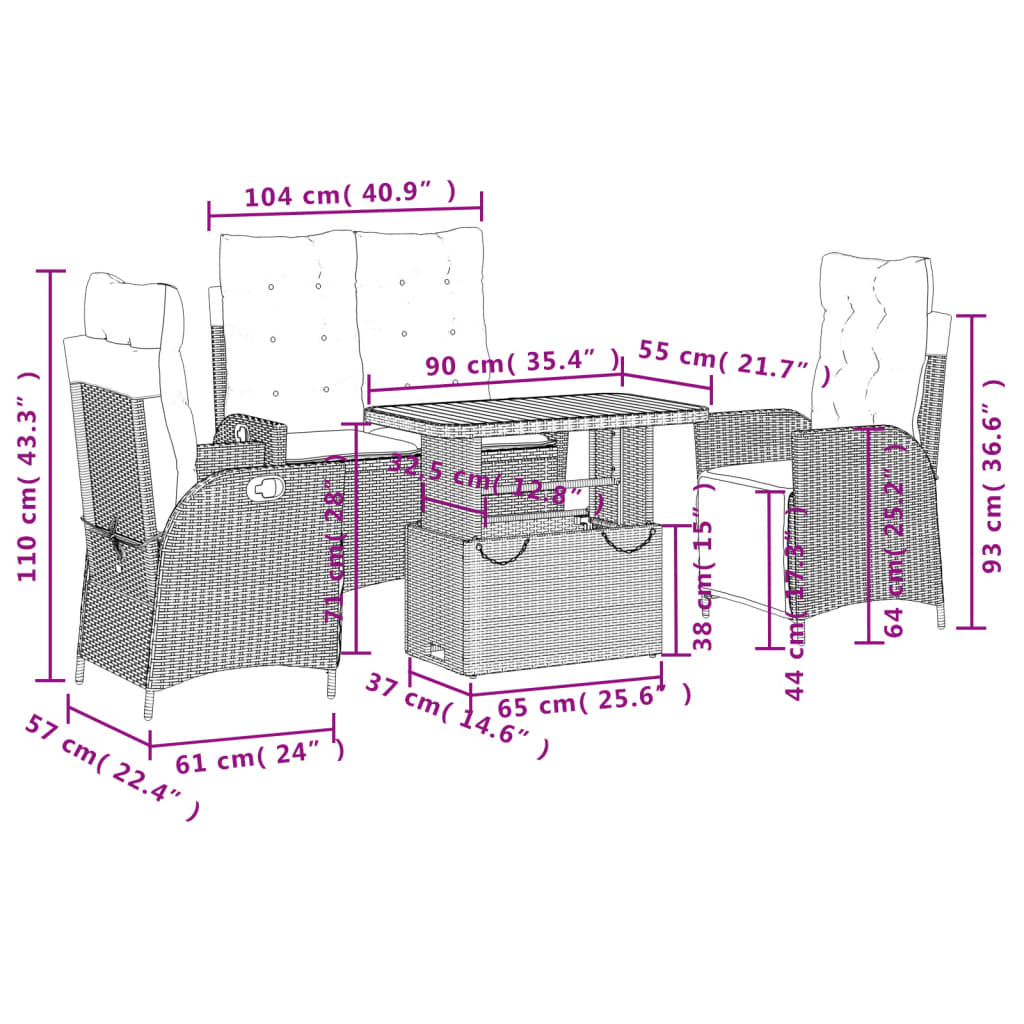 vidaXL Σετ Τραπεζαρίας Κήπου 4 τεμ. Μπεζ Συνθετικό Ρατάν με Μαξιλάρια