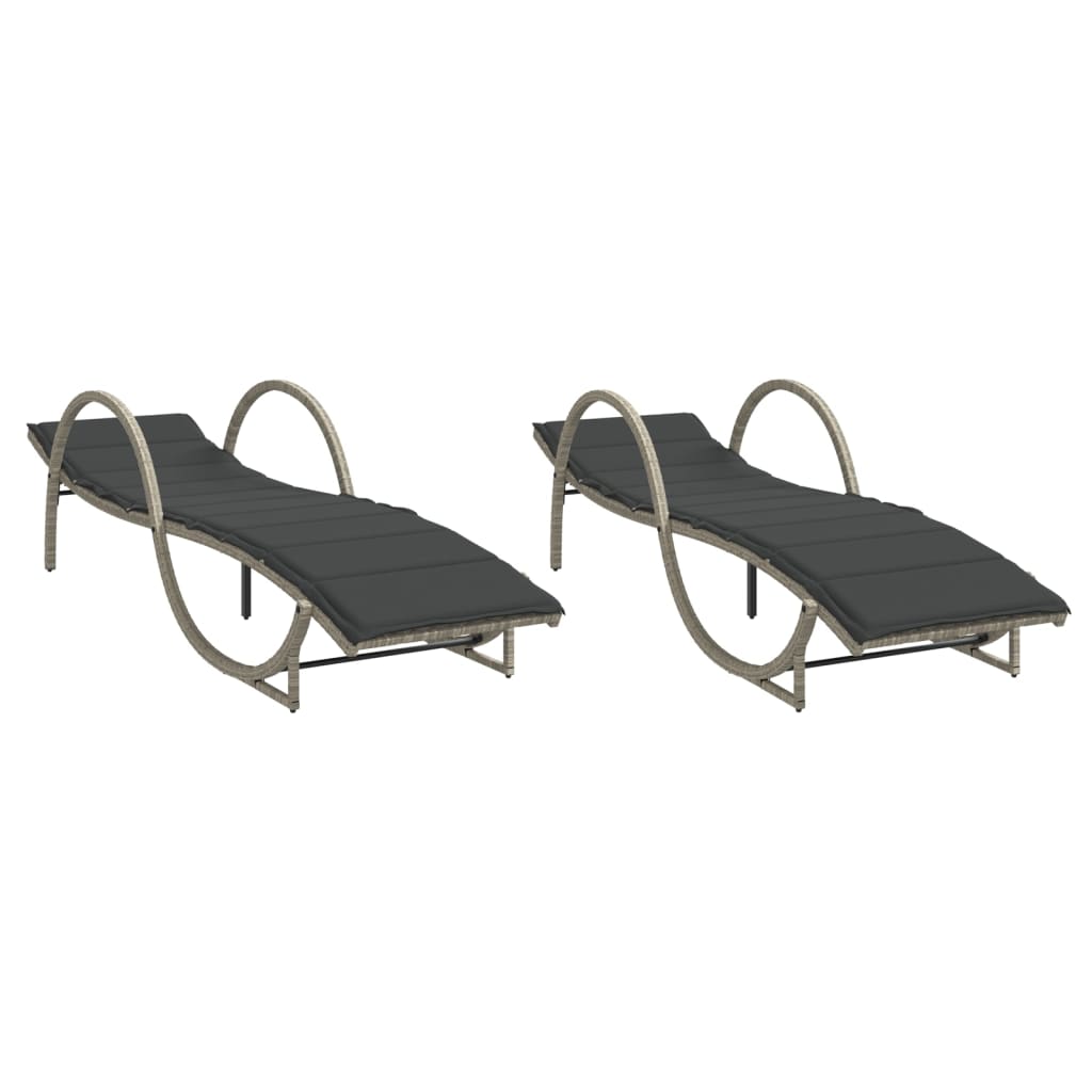 vidaXL Ξαπλώστρες 2 τεμ. Ανοιχτό Γκρι από Συνθετικό Ρατάν με Μαξιλάρια