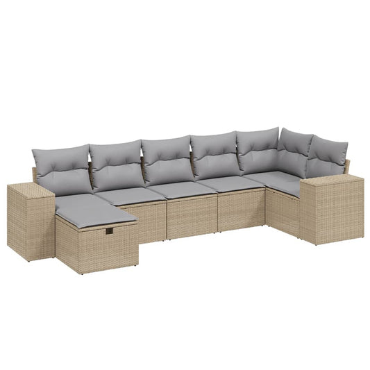 vidaXL Σετ Καναπέ Κήπου 7 τεμ. Μικτό Μπεζ Συνθετικό Ρατάν & Μαξιλάρια