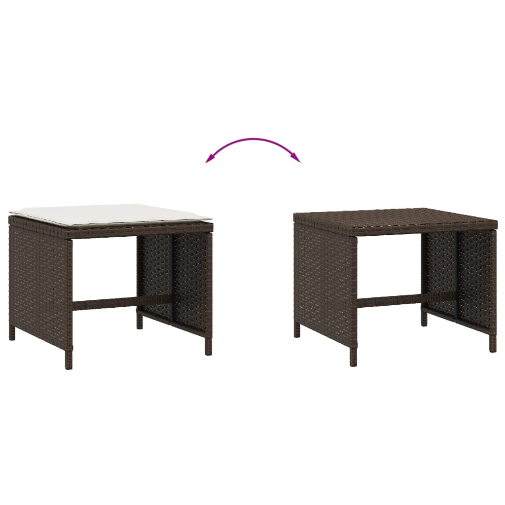 vidaXL Σκαμπό Κήπου 4 τεμ. Καφέ 40x40x35 εκ. Συνθ. Ρατάν με Μαξιλάρια