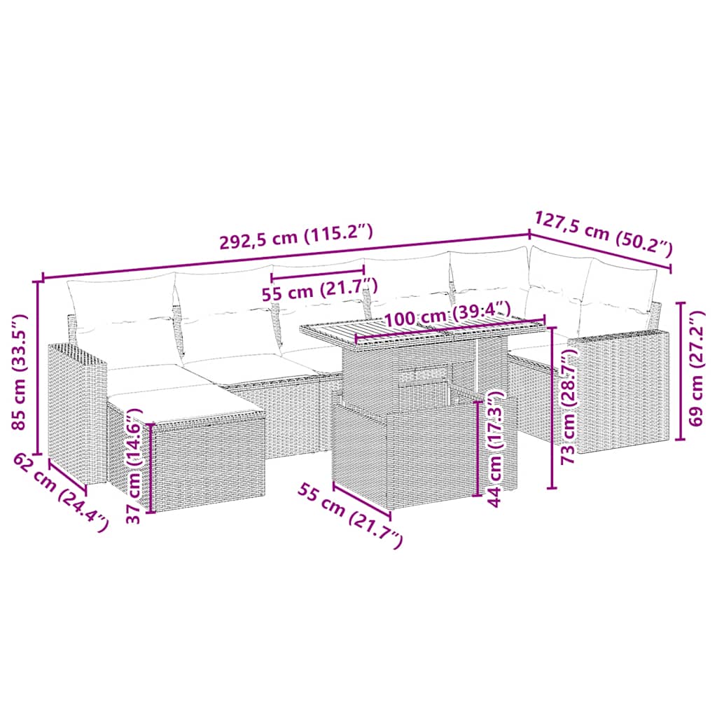 vidaXL Σαλόνι Κήπου Σετ 8 τεμ. Μπεζ Συνθετικό Ρατάν με Μαξιλάρια