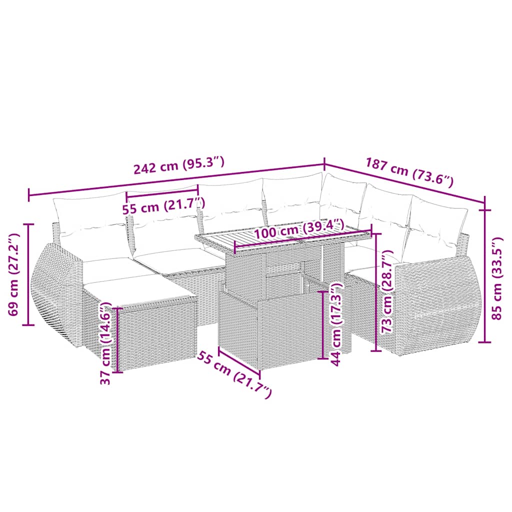 vidaXL Σαλόνι Κήπου Σετ 8 τεμ. Μπεζ Συνθετικό Ρατάν με Μαξιλάρια