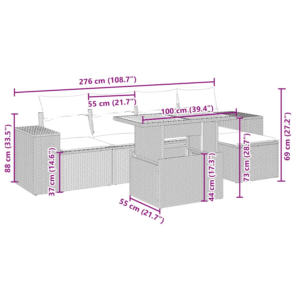 vidaXL Σετ Καναπέ Κήπου 6 τεμ. Μπεζ Συνθετικό Ρατάν με Μαξιλάρια