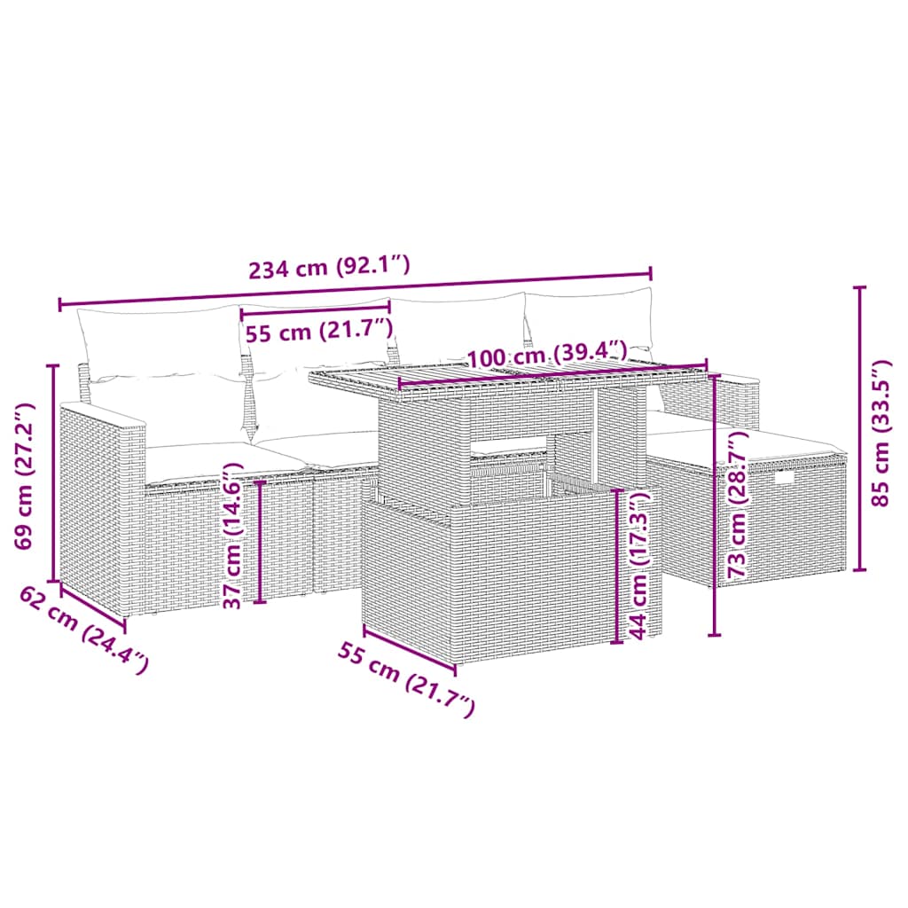 vidaXL Σετ Καναπέ Κήπου 6 τεμ. Μπεζ Συνθετικό Ρατάν με Μαξιλάρια