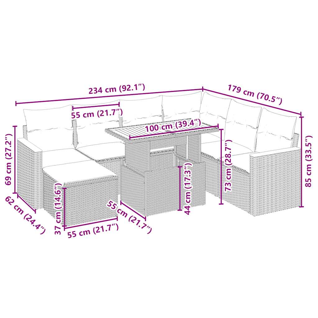 vidaXL Σαλόνι Κήπου Σετ 8 τεμ. Μπεζ Συνθετικό Ρατάν με Μαξιλάρια