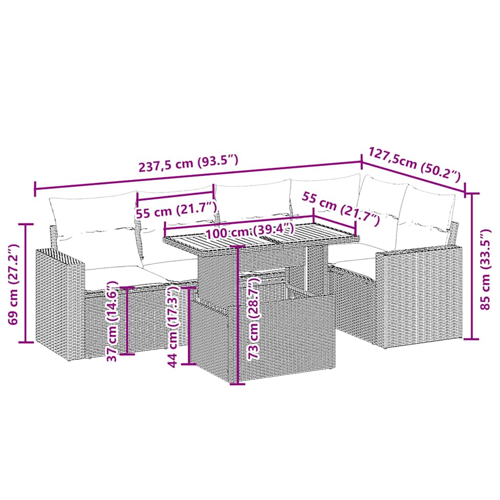 vidaXL Σετ Καναπέ Κήπου 6 τεμ. Μπεζ Συνθετικό Ρατάν με Μαξιλάρια