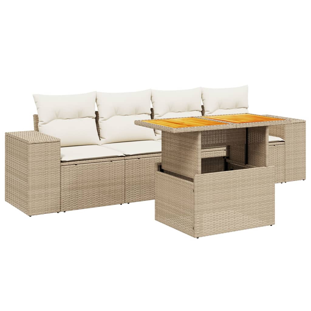 vidaXL Σετ Καναπέ Κήπου 5 τεμ. Μπεζ Συνθετικό Ρατάν με Μαξιλάρι