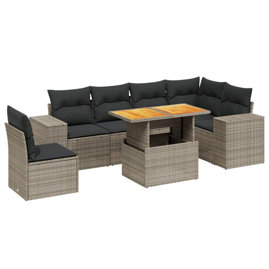 vidaXL Σετ Σαλονιού Κήπου 7 τεμ. Γκρι Συνθετικό Ρατάν με Μαξιλάρια