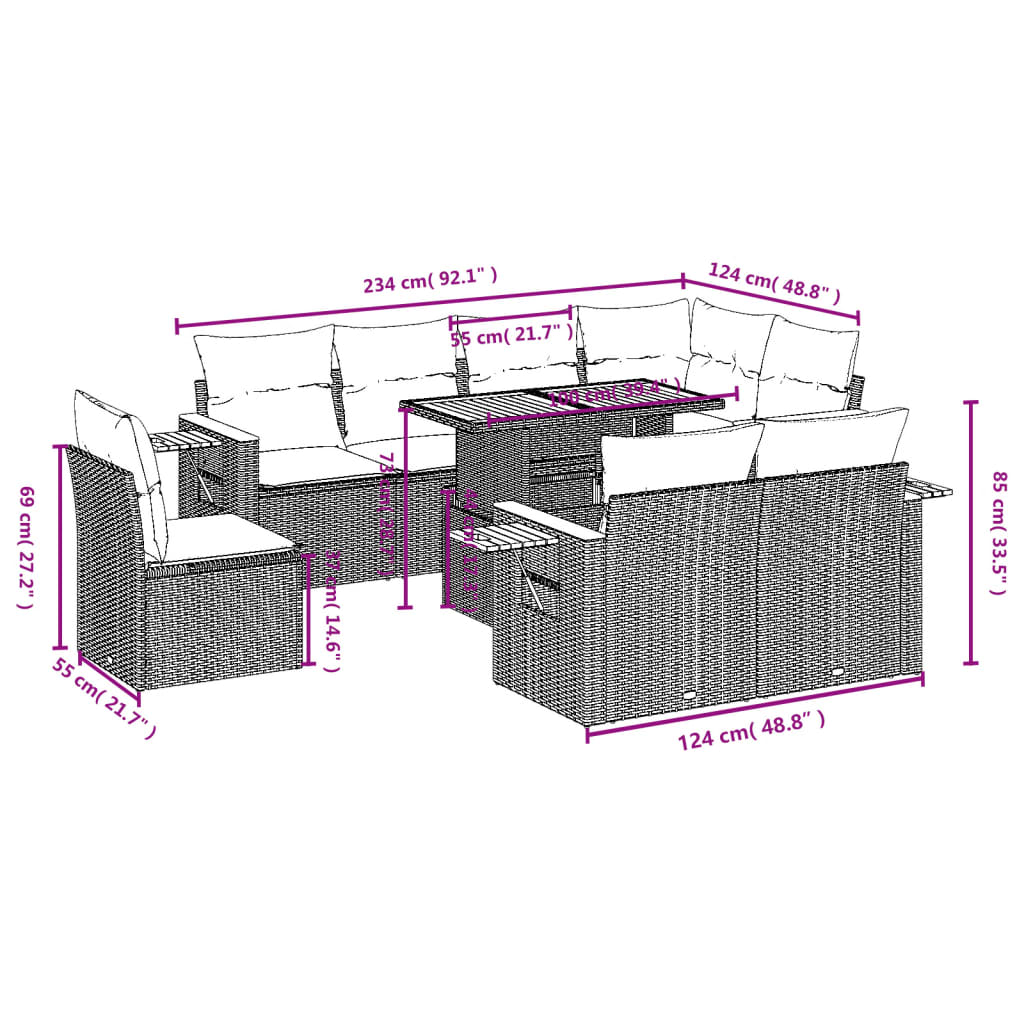 vidaXL Σαλόνι Κήπου Σετ 9 τεμ. Μπεζ Συνθετικό Ρατάν με Μαξιλάρια