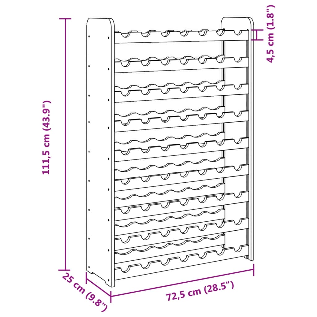 vidaXL Ραφιέρα Κρασιών 72,5 x 25 x 111,5 εκ. από Μασίφ Ξύλο Πεύκου