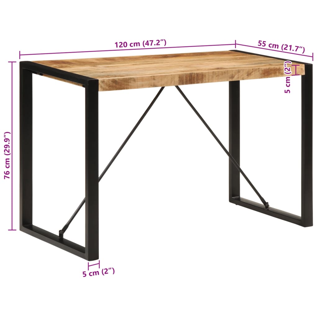 vidaXL Τραπεζαρία 120 x 55 x 76 εκ. από Μασίφ Ακατέργαστο Ξύλο Μάνγκο
