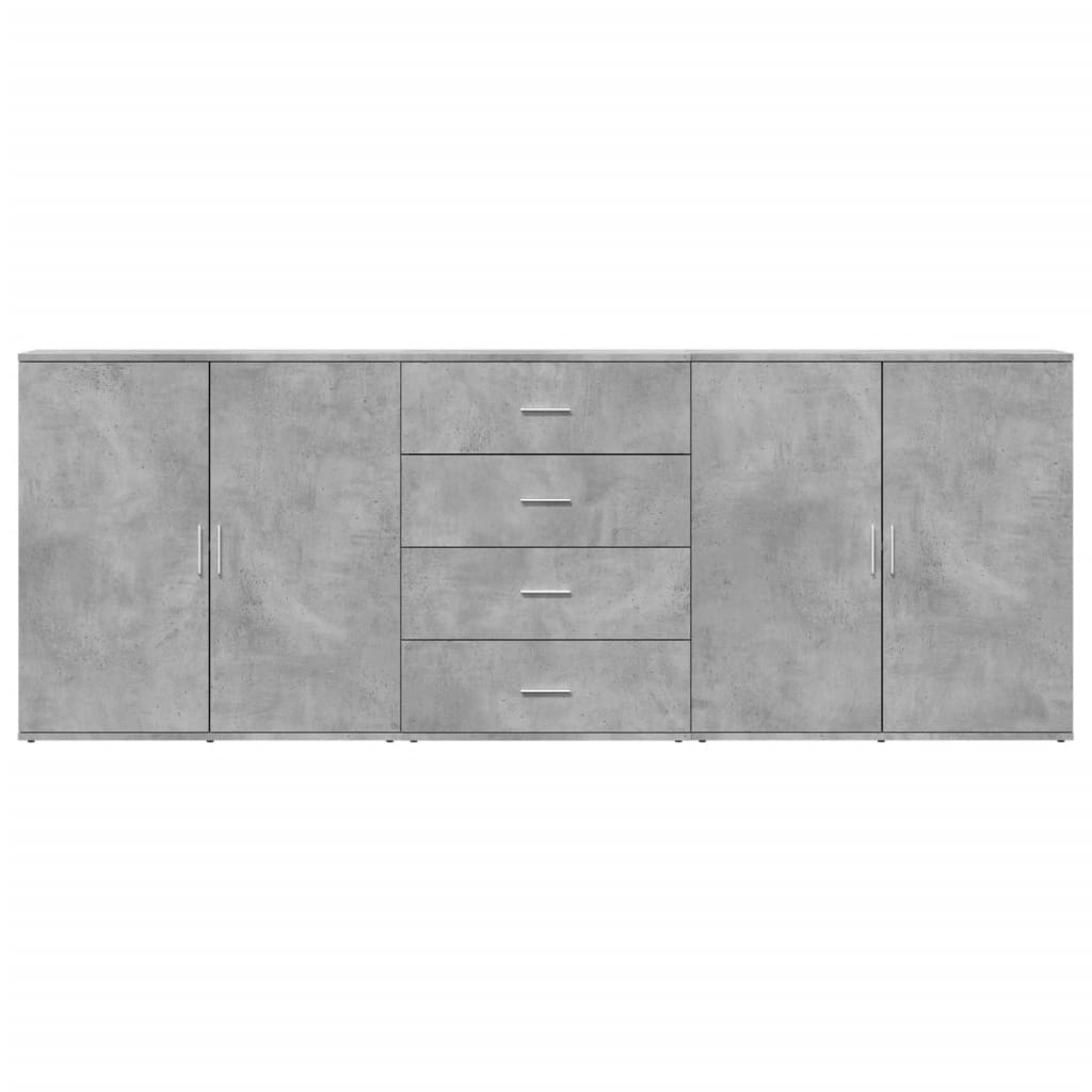 vidaXL Ντουλάπια 3 τεμ. Γκρι Σκυροδέματος Επεξεργ. Ξύλο