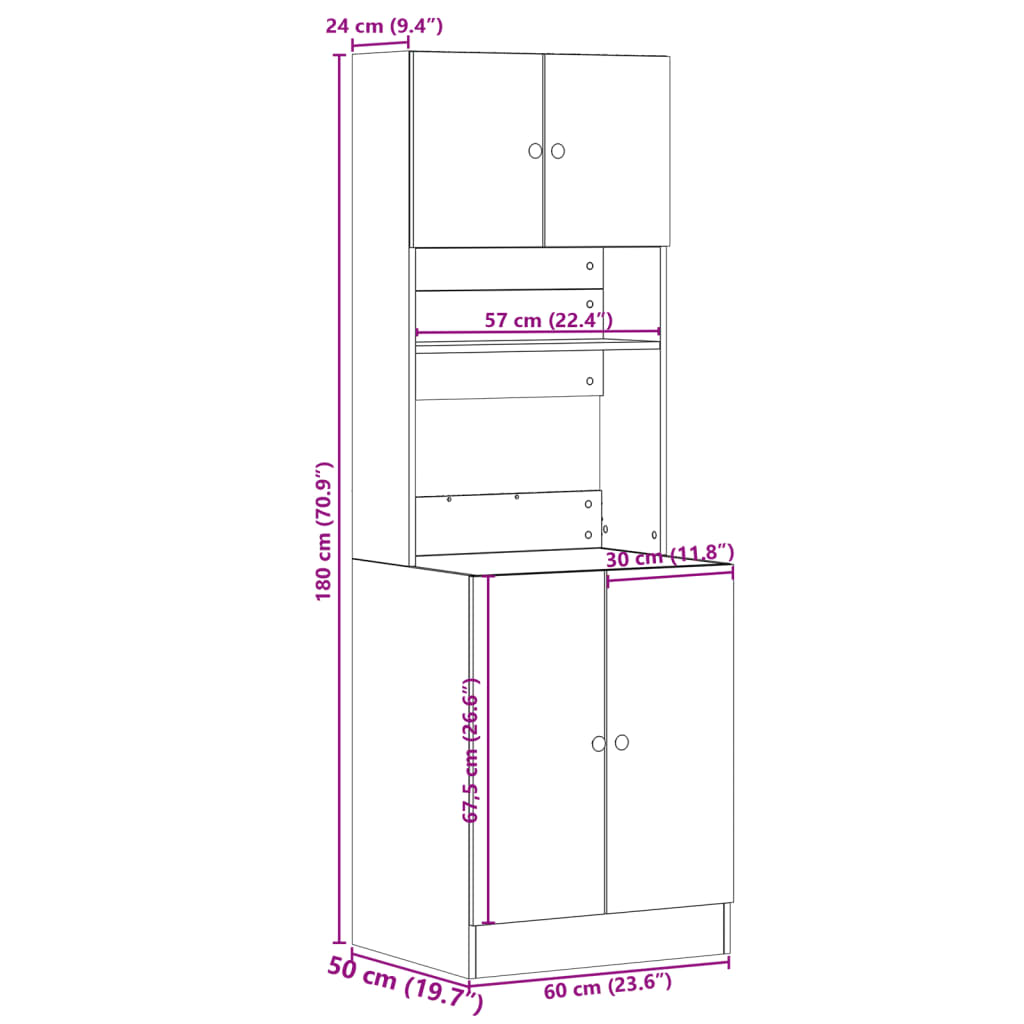 vidaXL Στήλη Κουζίνας Καφέ Δρυς 60x50x180 εκ. από Επεξεργασμένο Ξύλο
