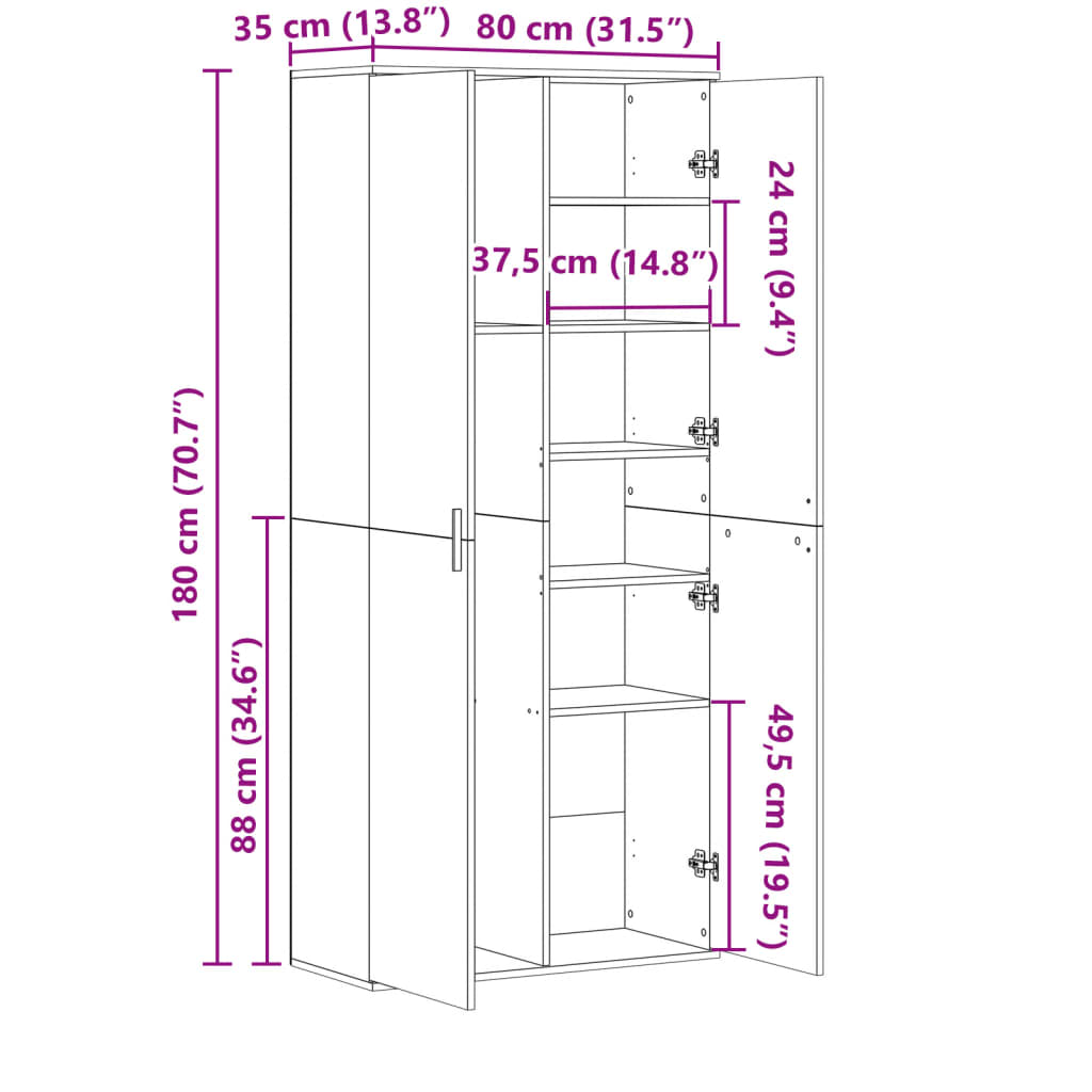 vidaXL Ντουλάπι Λευκό 80x35x180 εκ. από Επεξεργασμένο Ξύλο
