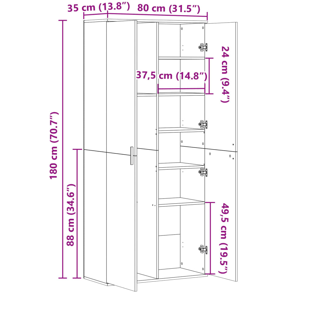 vidaXL Ντουλάπα Καπνιστή Δρυς 80x35x180 εκ. από Επεξεργασμένο Ξύλο