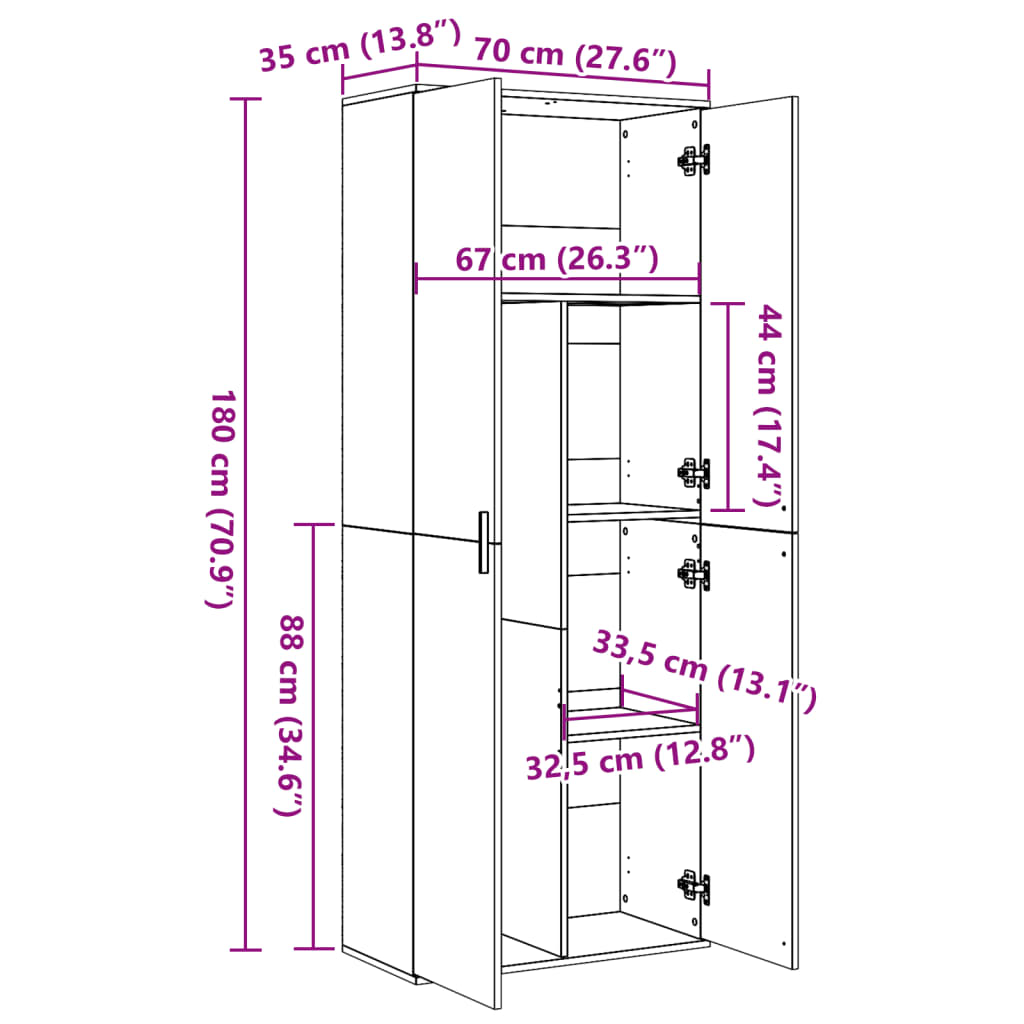 vidaXL Ντουλάπι Γκρι Σκυροδέματος 70x35x180 εκ. από Επεξεργασμένο Ξύλο