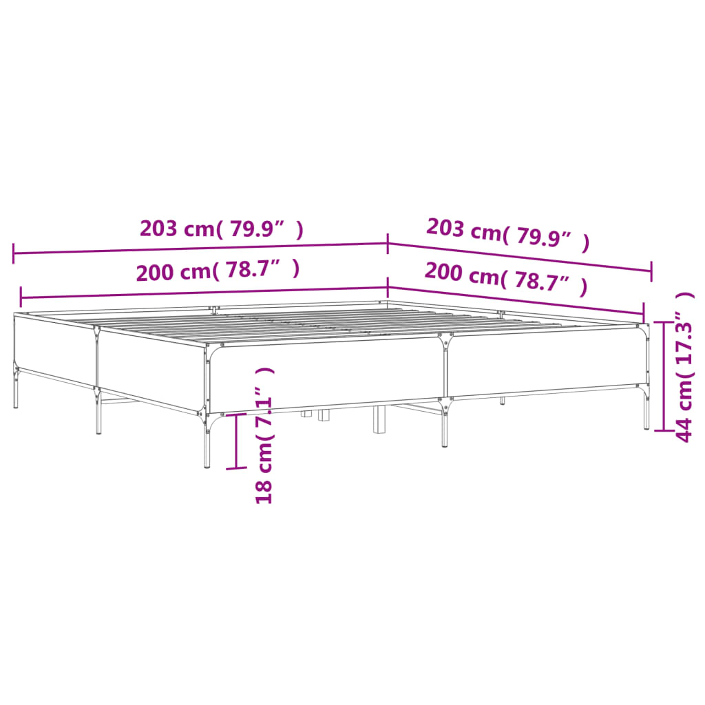 vidaXL Πλαίσιο Κρεβατιού Μαύρο 200x200 εκ. Επεξεργ. Ξύλο/Μέταλλο