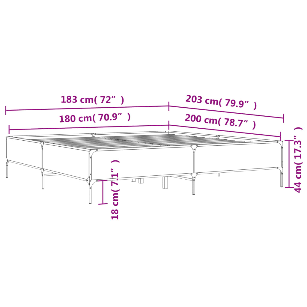 vidaXL Πλαίσιο Κρεβατιού Μαύρο 180 x 200 εκ. Επεξ. Ξύλο & Μέταλλο
