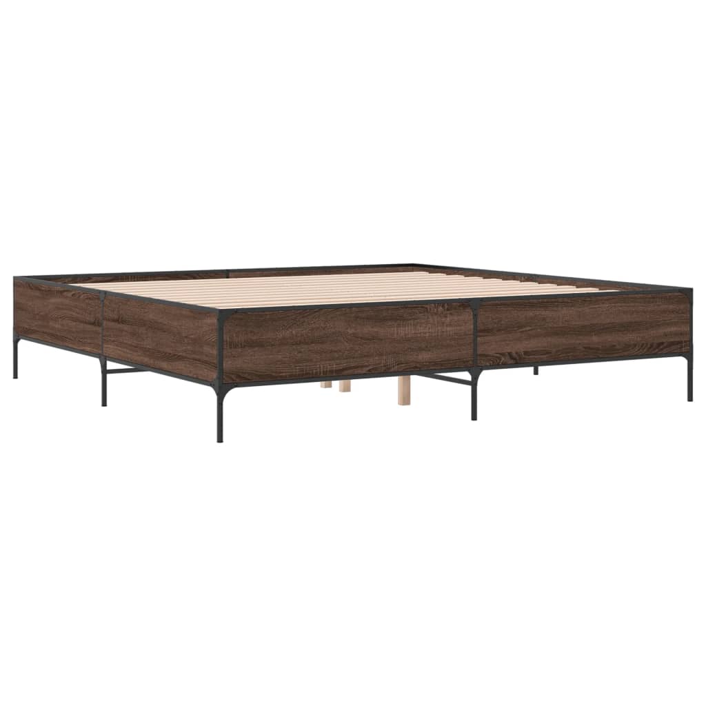 vidaXL Πλαίσιο Κρεβατιού Καφέ Δρυς 180x200 εκ. Επεξ. Ξύλο & Μέταλλο