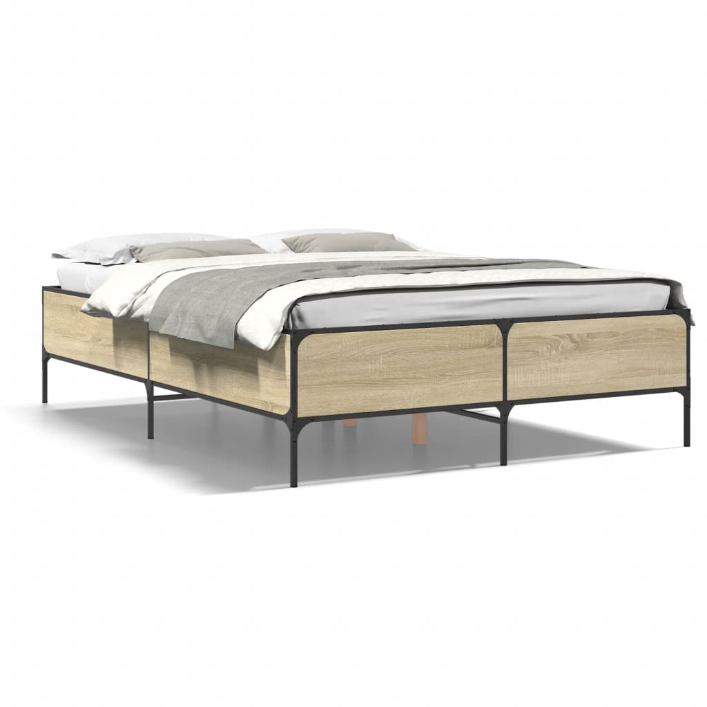 vidaXL Πλαίσιο Κρεβατιού Sonoma Δρυς 160x200 εκ. Επεξ. Ξύλο & Μέταλλο
