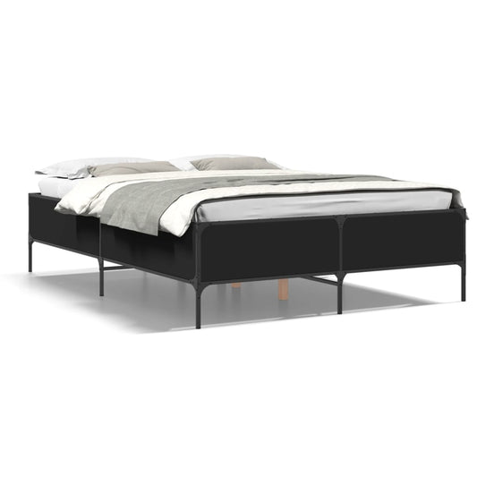 vidaXL Πλαίσιο Κρεβατιού Μαύρο 160x200 εκ. Επεξ. Ξύλο & Μέταλλο