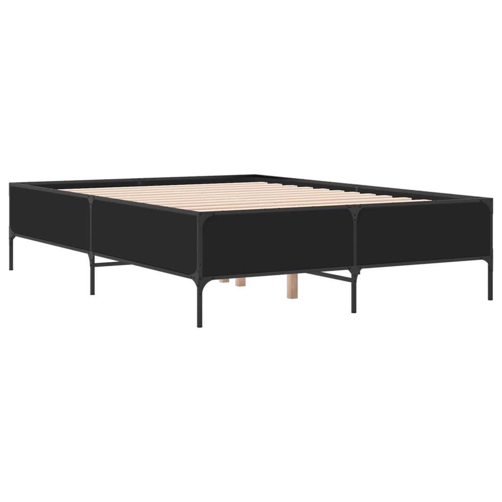 vidaXL Πλαίσιο Κρεβατιού Μαύρο 160x200 εκ. Επεξ. Ξύλο & Μέταλλο