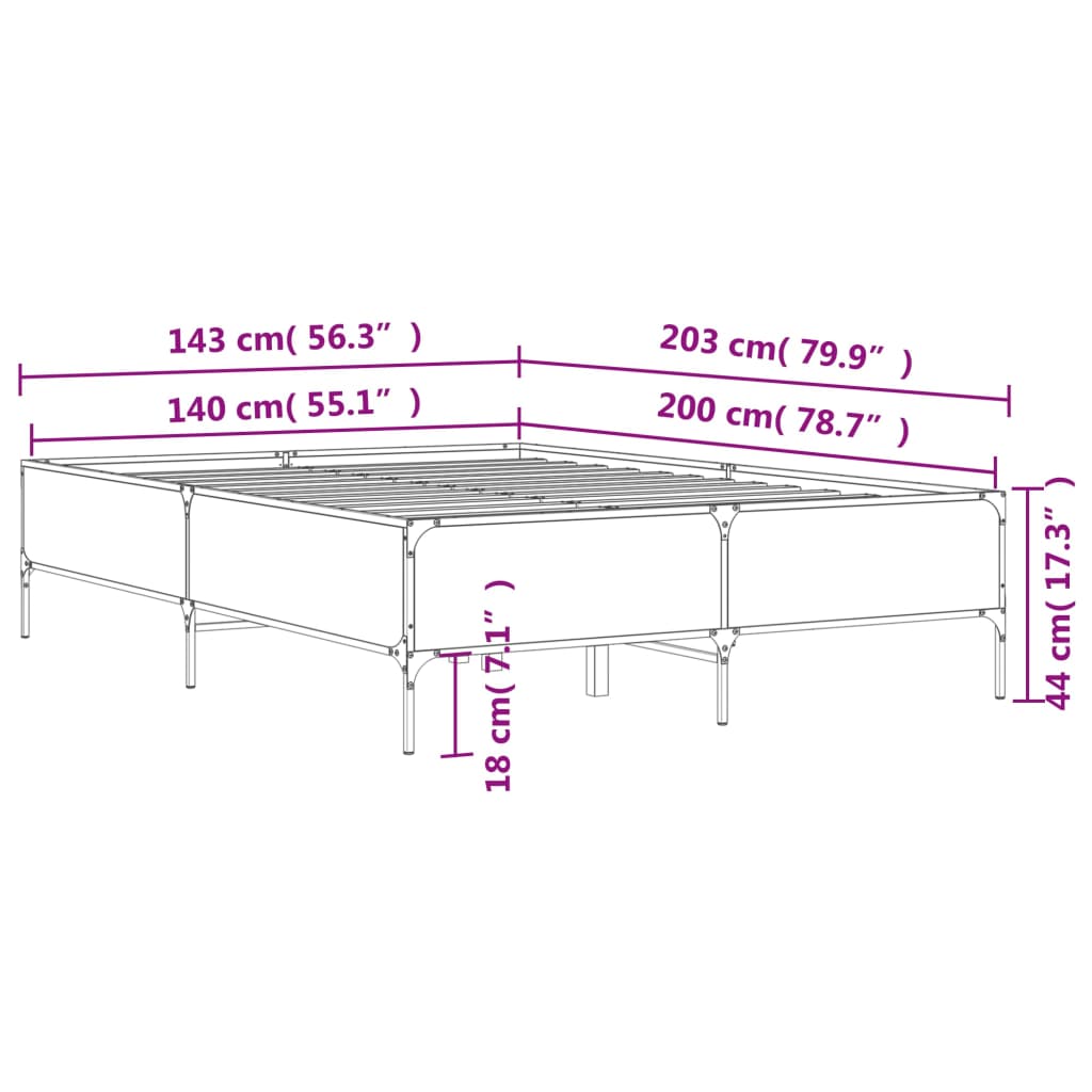 vidaXL Πλαίσιο Κρεβατιού Μαύρο 140x200 εκ. Επεξεργ. Ξύλο και Μέταλλο