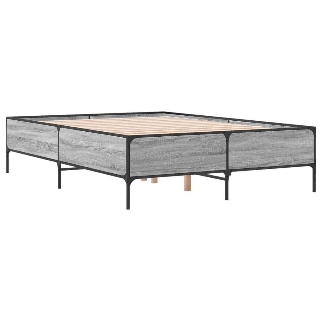 vidaXL Πλαίσιο Κρεβατιού Γκρι Sonoma 140x200 εκ. Επεξ. Ξύλο & Μέταλλο