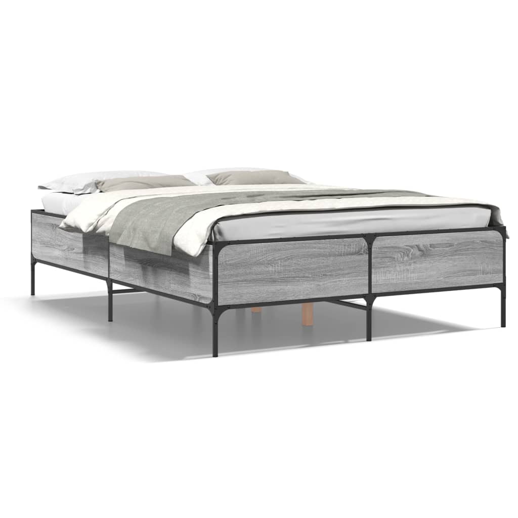 vidaXL Πλαίσιο Κρεβατιού Γκρι Sonoma 140x190 εκ. Επεξ. Ξύλο & Μέταλλο