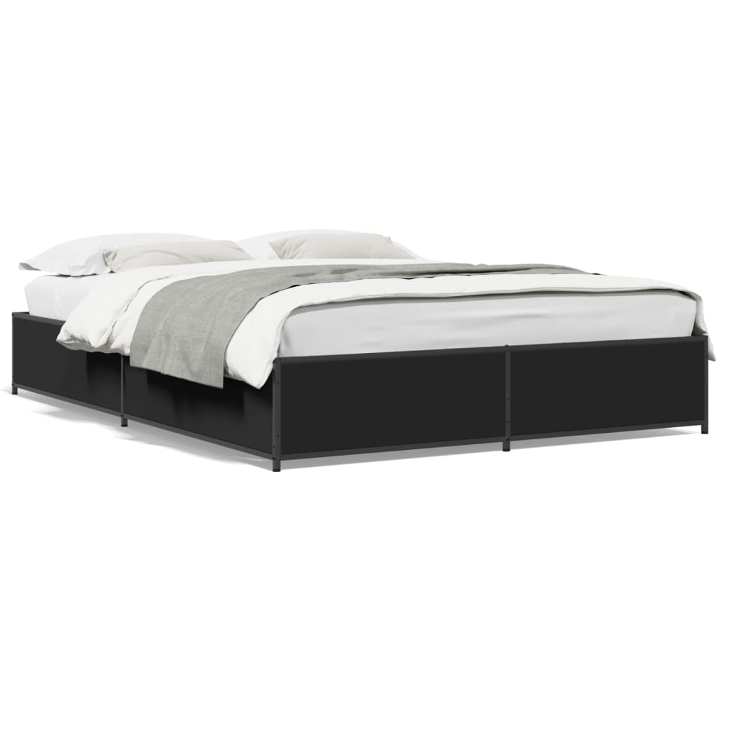 vidaXL Πλαίσιο Κρεβατιού Μαύρο 140 x 190 εκ. Επεξ. Ξύλο & Μέταλλο