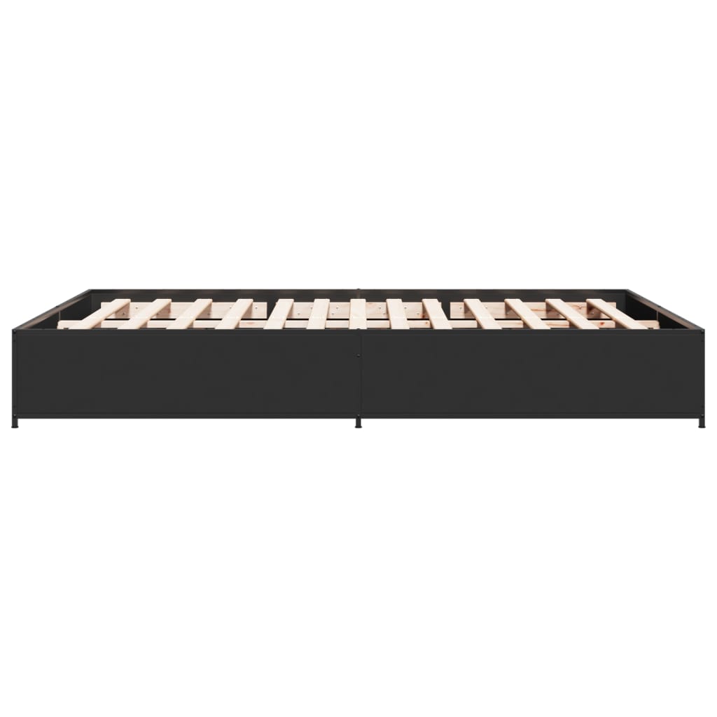 vidaXL Πλαίσιο Κρεβατιού Μαύρο 135x190 εκ. Επεξ. Ξύλο & Μέταλλο