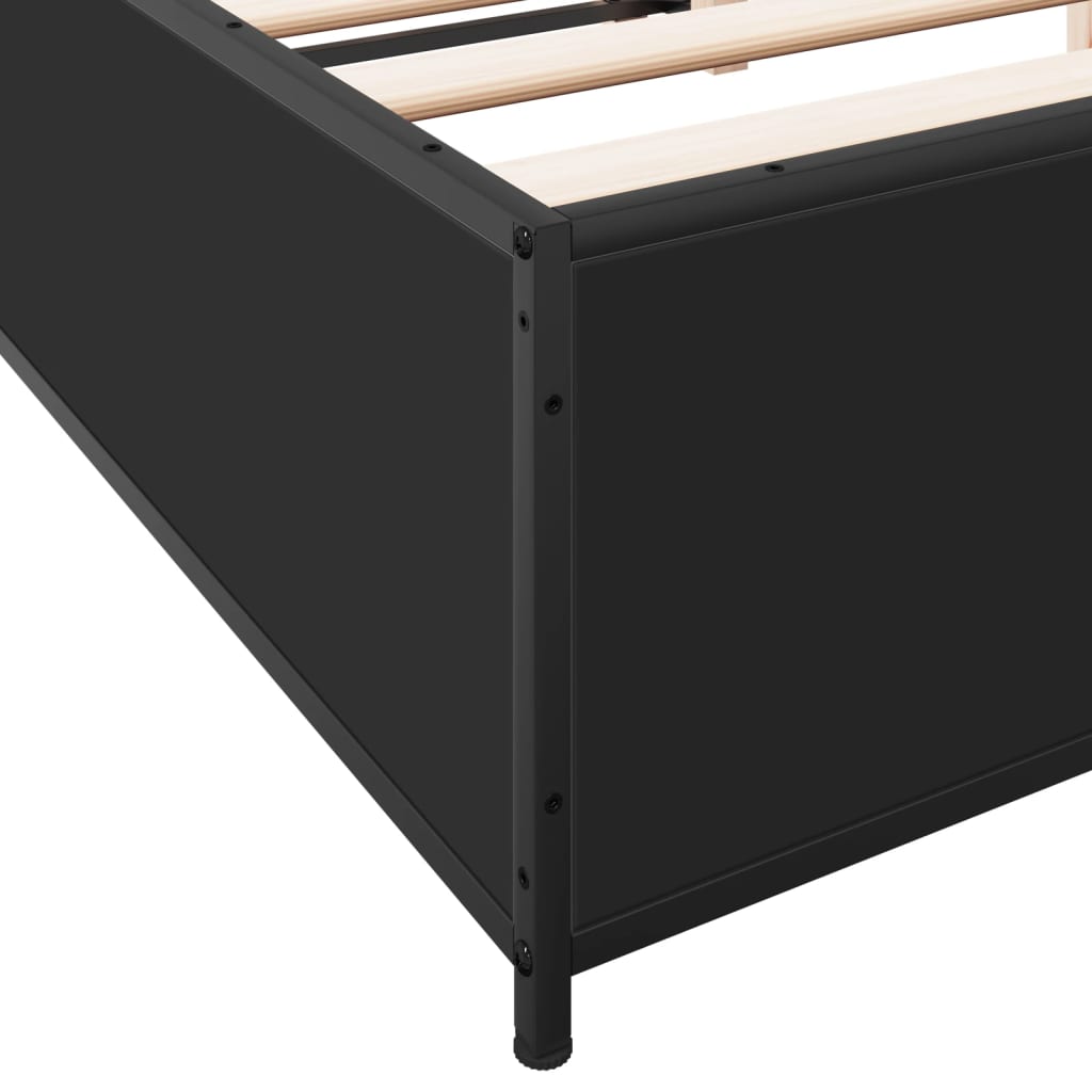 vidaXL Πλαίσιο Κρεβατιού Μαύρο 135x190 εκ. Επεξ. Ξύλο & Μέταλλο