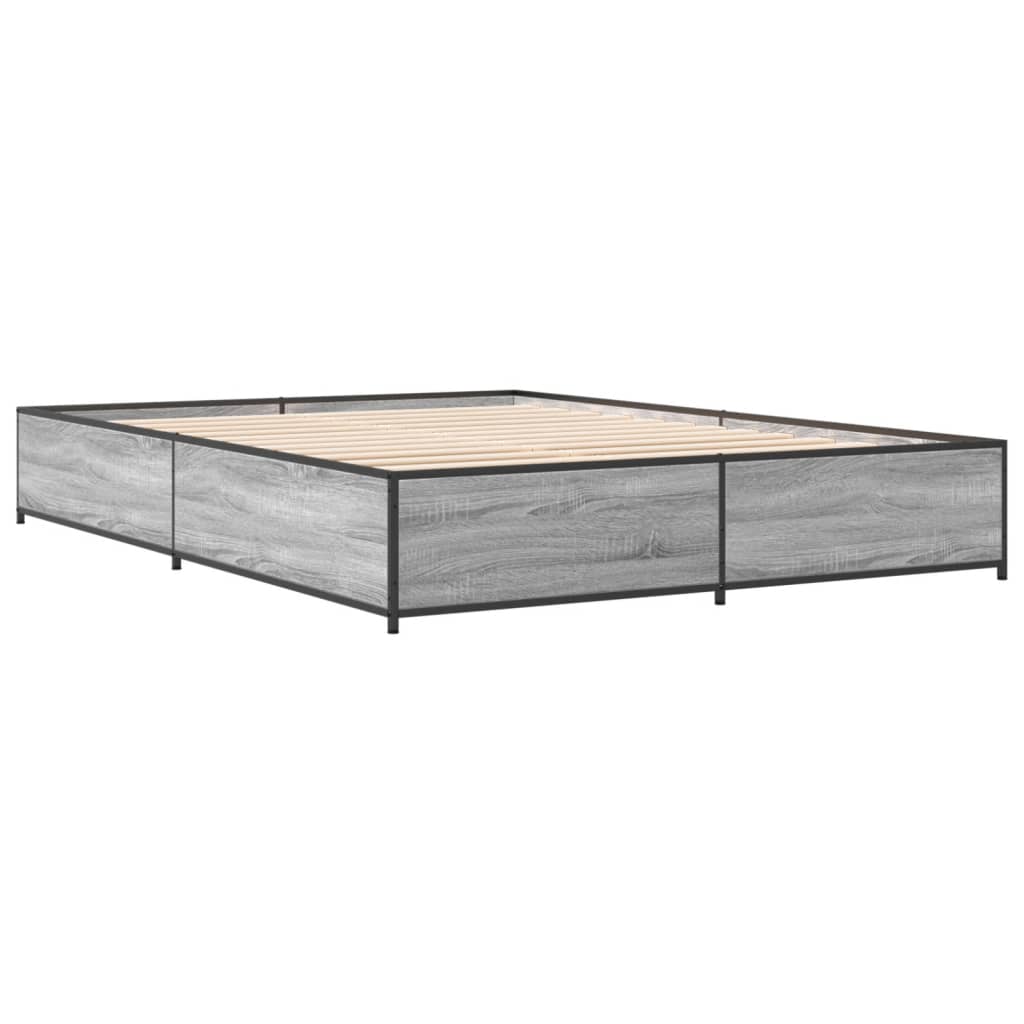 vidaXL Πλαίσιο Κρεβατιού Γκρι Sonoma 135x190 εκ. Επεξ. Ξύλο & Μέταλλο