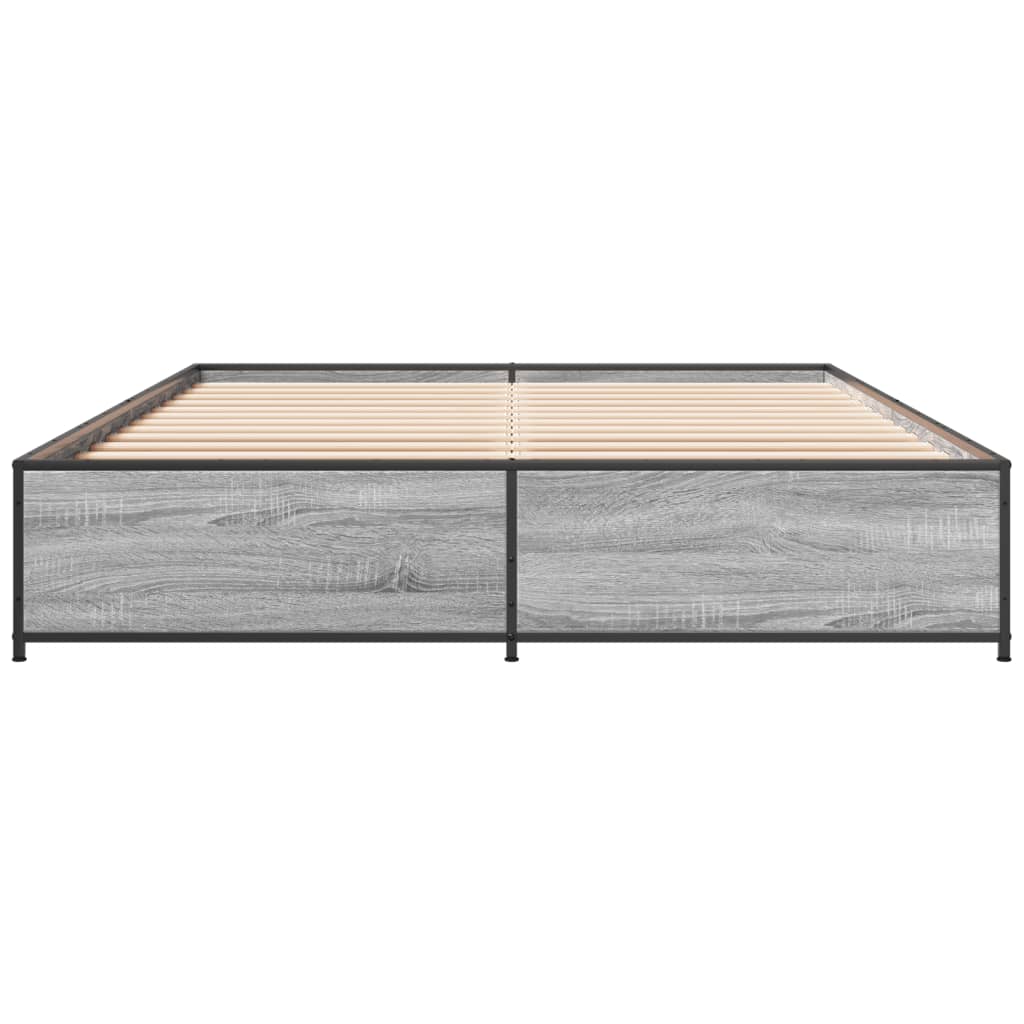 vidaXL Πλαίσιο Κρεβατιού Γκρι Sonoma 135x190 εκ. Επεξ. Ξύλο & Μέταλλο