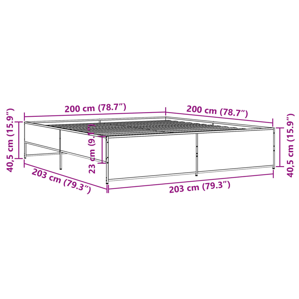 vidaXL Πλαίσιο Κρεβατιού Μαύρο 200x200 εκ. Επεξεργ. Ξύλο/Μέταλλο