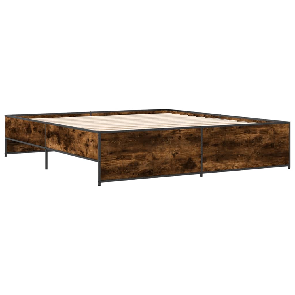 vidaXL Πλαίσιο Κρεβατιού Καπνιστή Δρυς 180x200εκ. Επεξ. Ξύλο & Μέταλλο