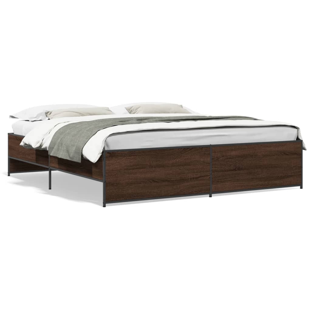 vidaXL Πλαίσιο Κρεβατιού Καφέ Δρυς 180x200 εκ. Επεξ. Ξύλο & Μέταλλο
