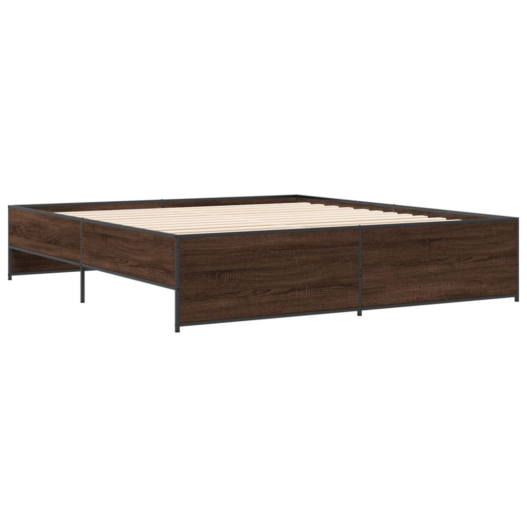 vidaXL Πλαίσιο Κρεβατιού Καφέ Δρυς 180x200 εκ. Επεξ. Ξύλο & Μέταλλο