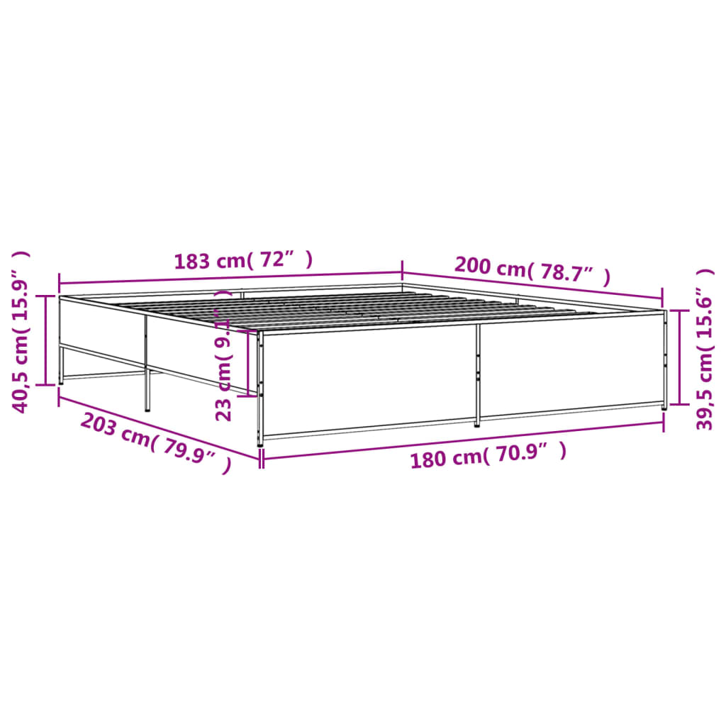 vidaXL Πλαίσιο Κρεβατιού Καφέ Δρυς 180x200 εκ. Επεξ. Ξύλο & Μέταλλο