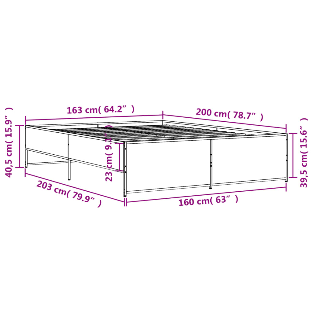 vidaXL Πλαίσιο Κρεβατιού Καπνιστή Δρυς 160x200εκ. Επεξ. Ξύλο & Μέταλλο
