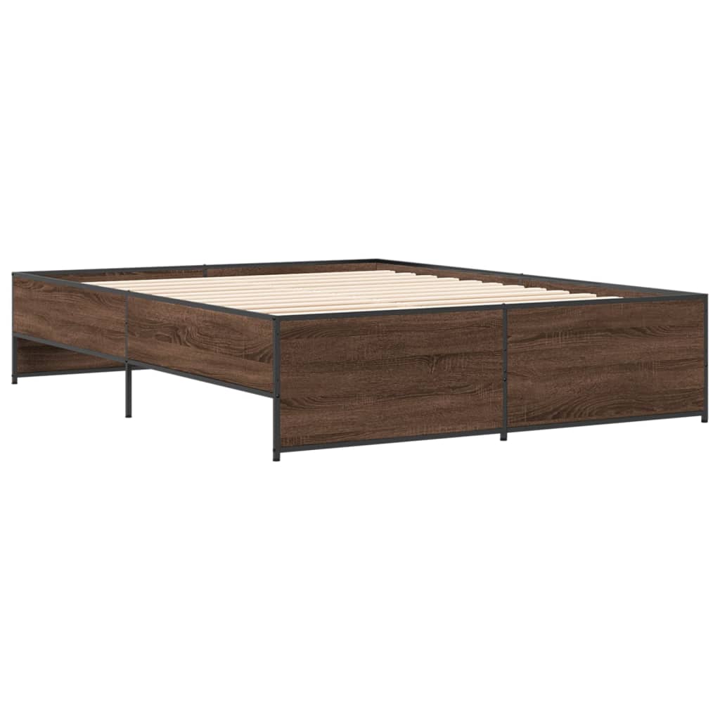 vidaXL Πλαίσιο Κρεβατιού Καφέ Δρυς 160x200 εκ. Επεξ. Ξύλο & Μέταλλο