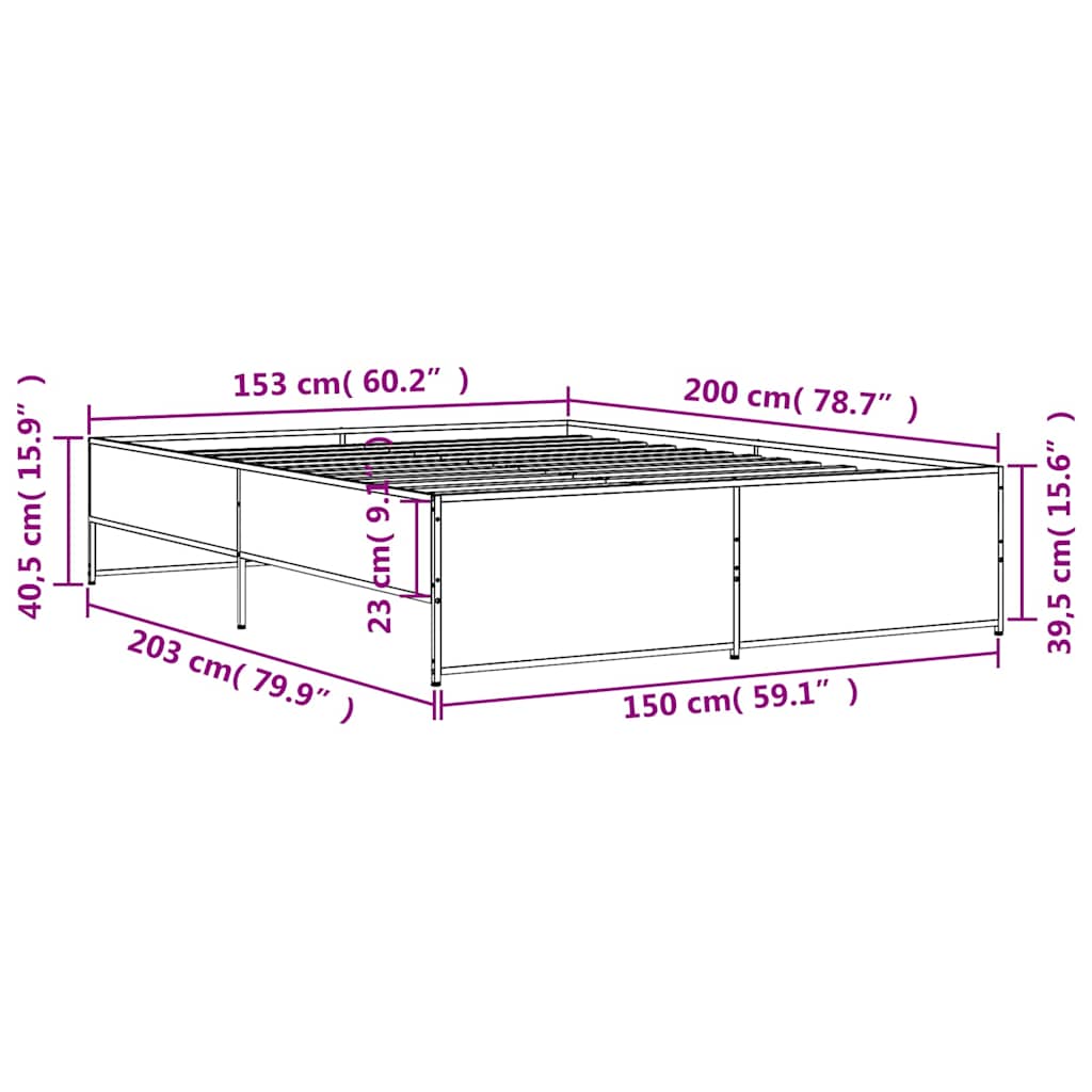 vidaXL Πλαίσιο Κρεβατιού Καπνιστή Δρυς 150x200εκ. Επεξ. Ξύλο & Μέταλλο