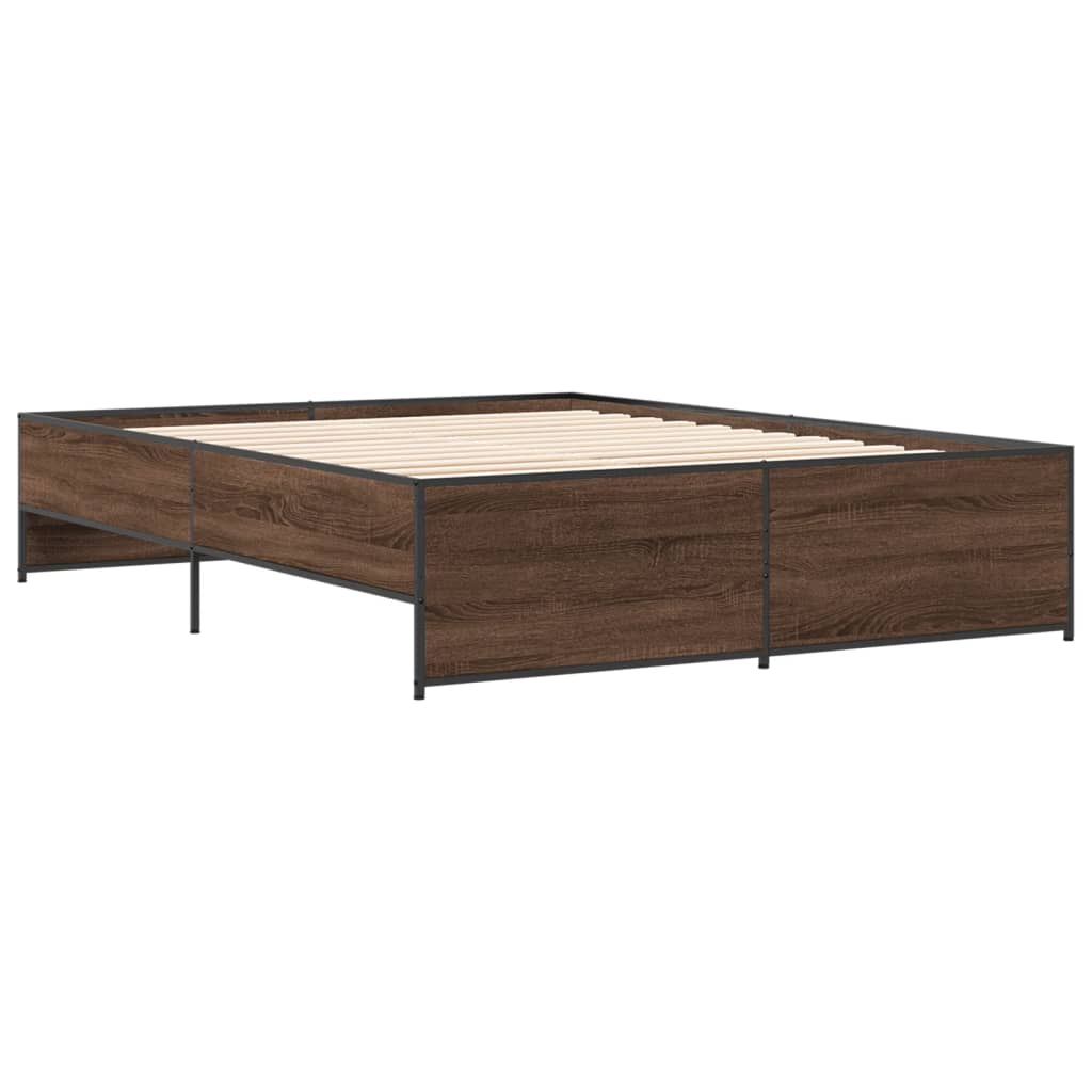 vidaXL Πλαίσιο Κρεβατιού Καφέ Δρυς 150x200 εκ. Επεξ. Ξύλο & Μέταλλο