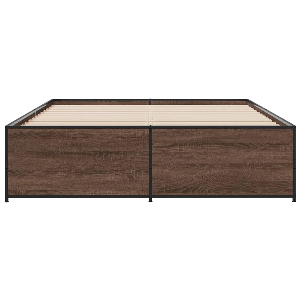 vidaXL Πλαίσιο Κρεβατιού Καφέ Δρυς 150x200 εκ. Επεξ. Ξύλο & Μέταλλο