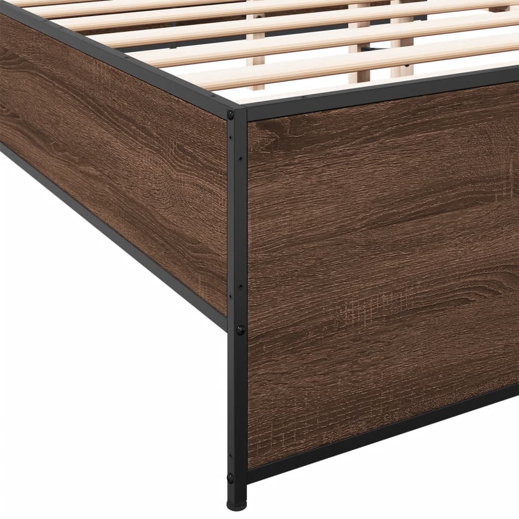 vidaXL Πλαίσιο Κρεβατιού Καφέ Δρυς 150x200 εκ. Επεξ. Ξύλο & Μέταλλο