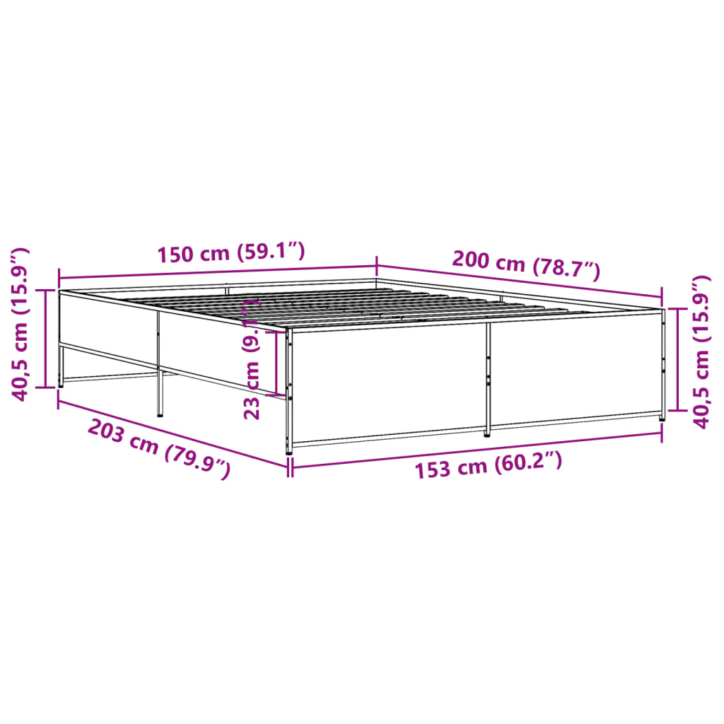 vidaXL Πλαίσιο Κρεβατιού Καφέ Δρυς 150x200 εκ. Επεξ. Ξύλο & Μέταλλο