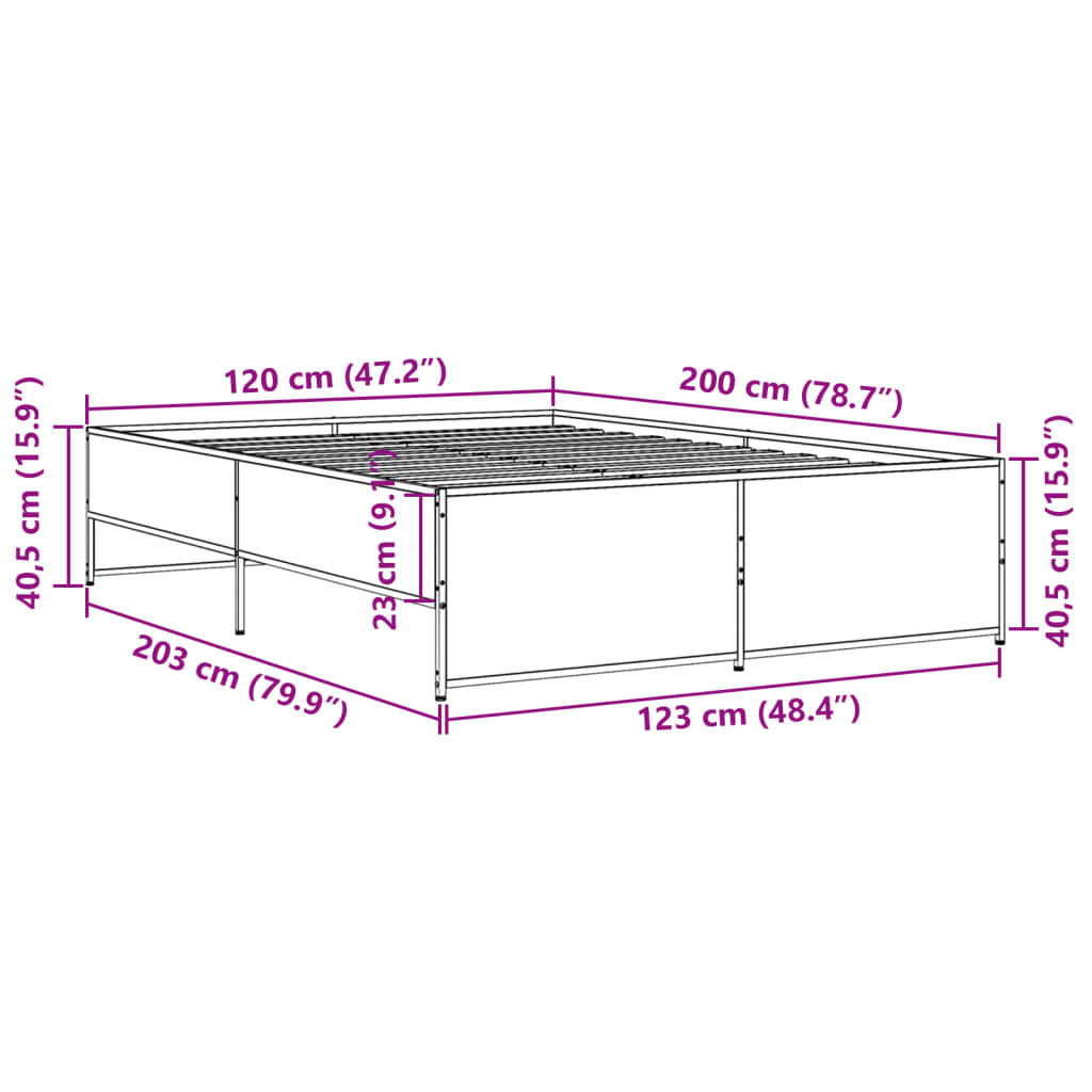 vidaXL Πλαίσιο Κρεβατιού Καπνιστή Δρυς 120x200εκ. Επεξ. Ξύλο & Μέταλλο